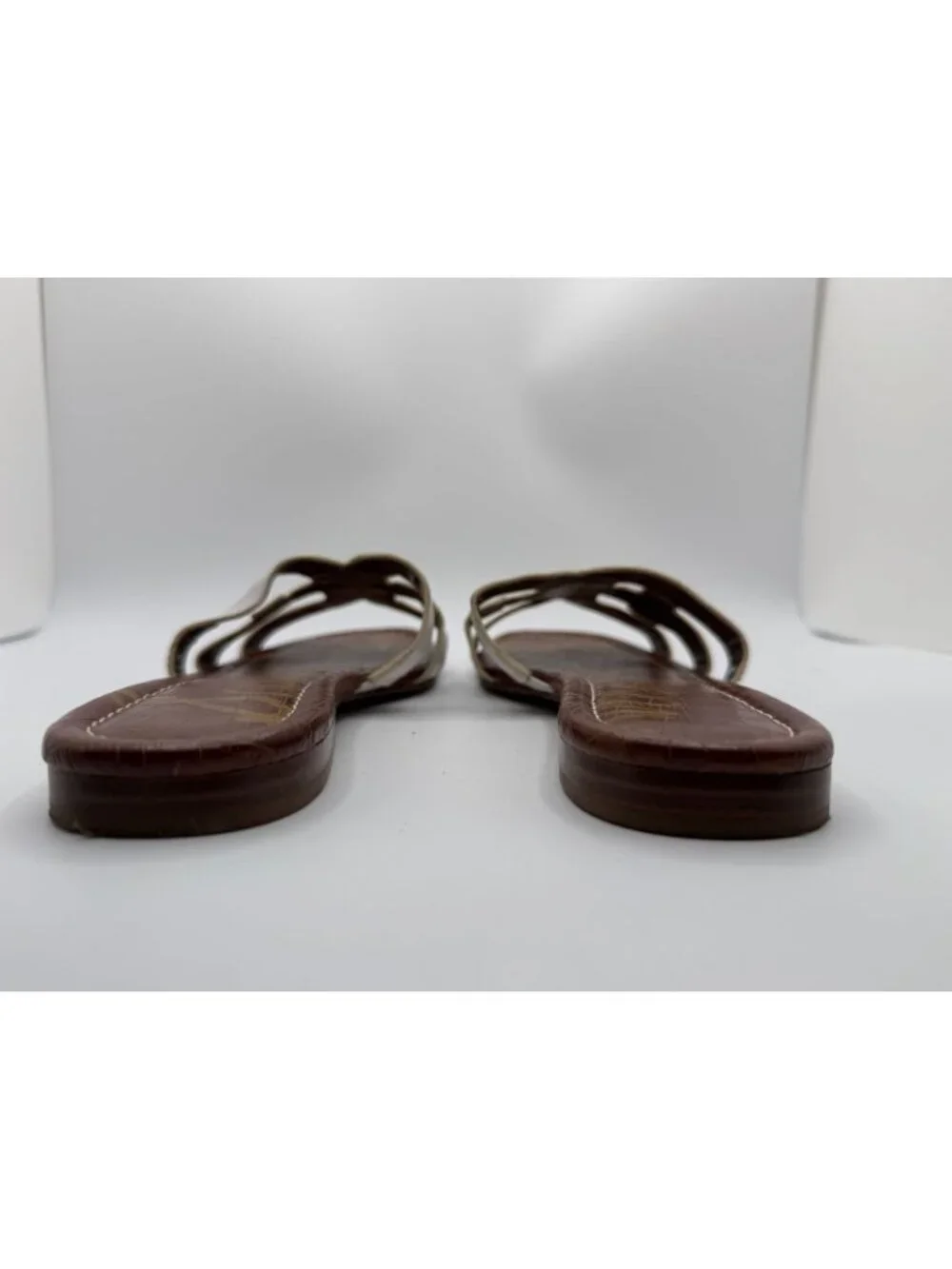 Sam Edelman Bay Slides Sandals White Leather Women Size 9M Cutout Logo Strap